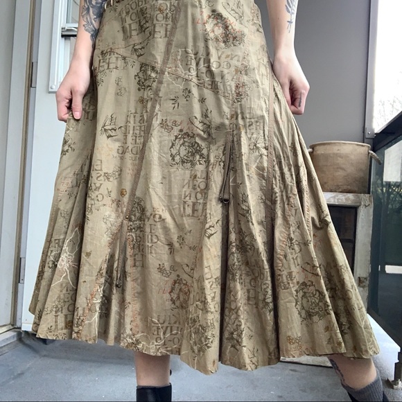 Vintage Cotton Khaki Cotton Y2K Maxi Boho Skirt - Picture 3 of 4